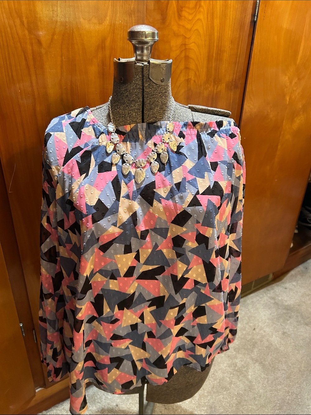 Lane Bryant Off-Shoulder Geometric Print Tunic in Pink, Blue & Black